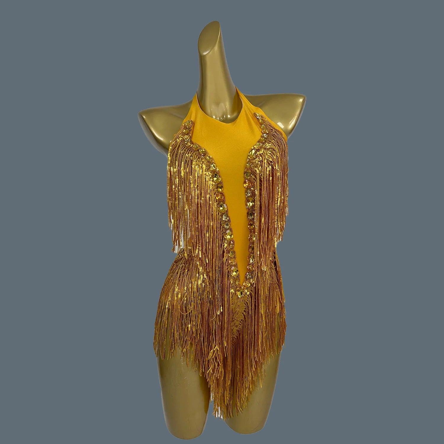 Crystal Sequin Tassel Bodysuit Dance Performance Stage Costume Leotard