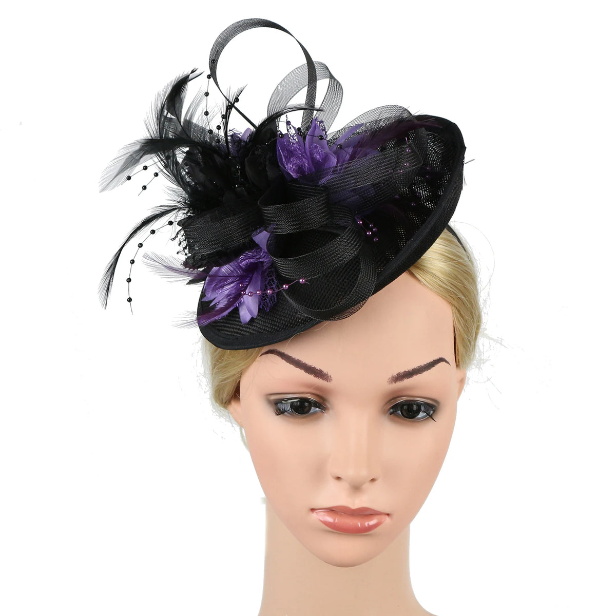 Feather Flower Mesh Fascinator with Clip & Headband