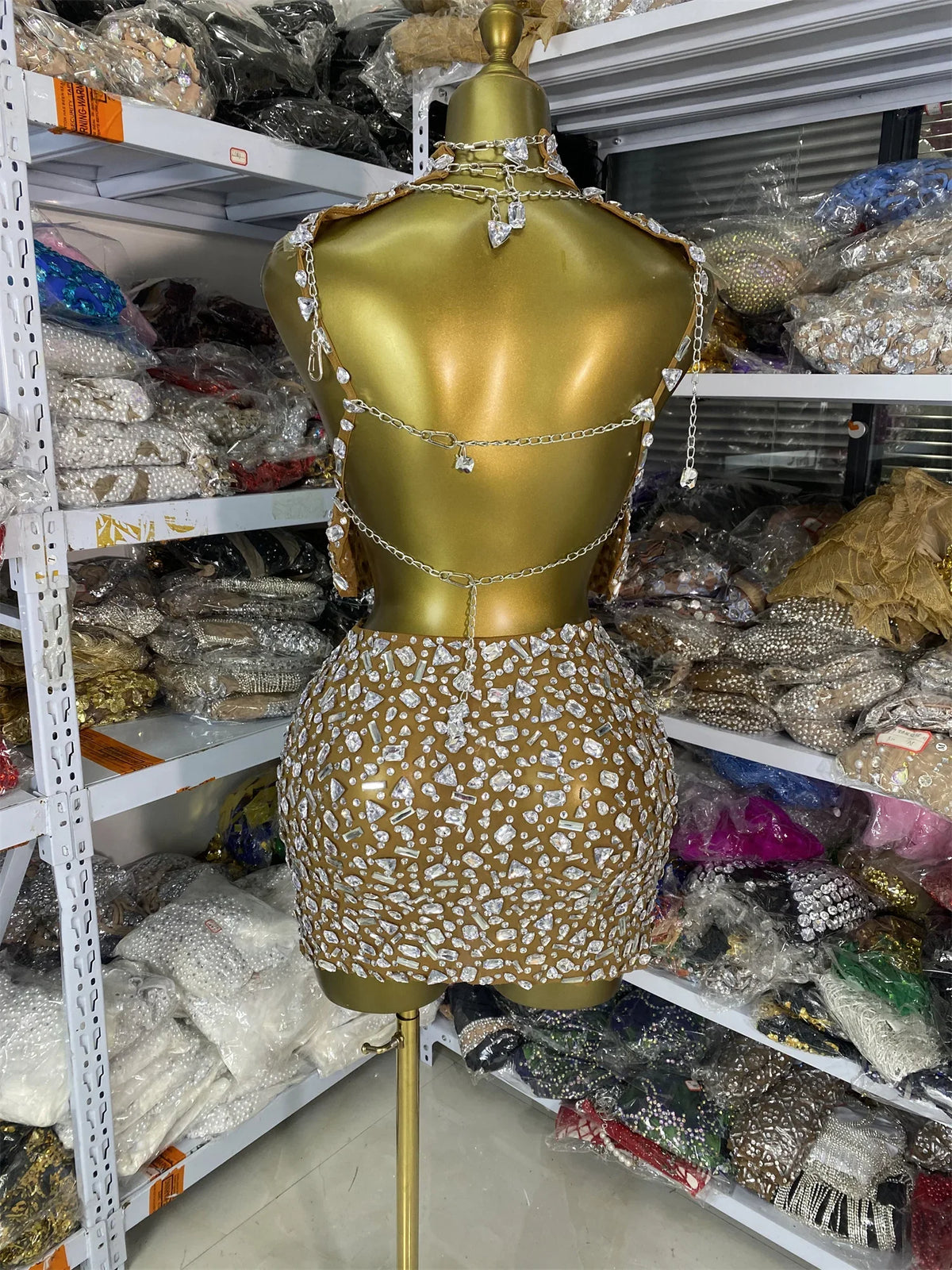 Vintage-Inspired Sparkly Rhinestones Two-Piece Backless Top And Mini Skirt Set