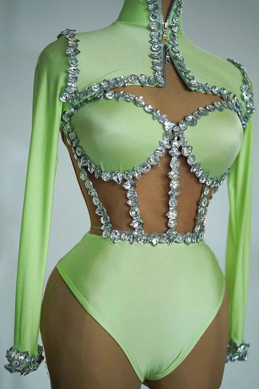 Crystal Tube Top, High-Waist Shorts & Bolero Jacket 3-Piece Performance Costume Set