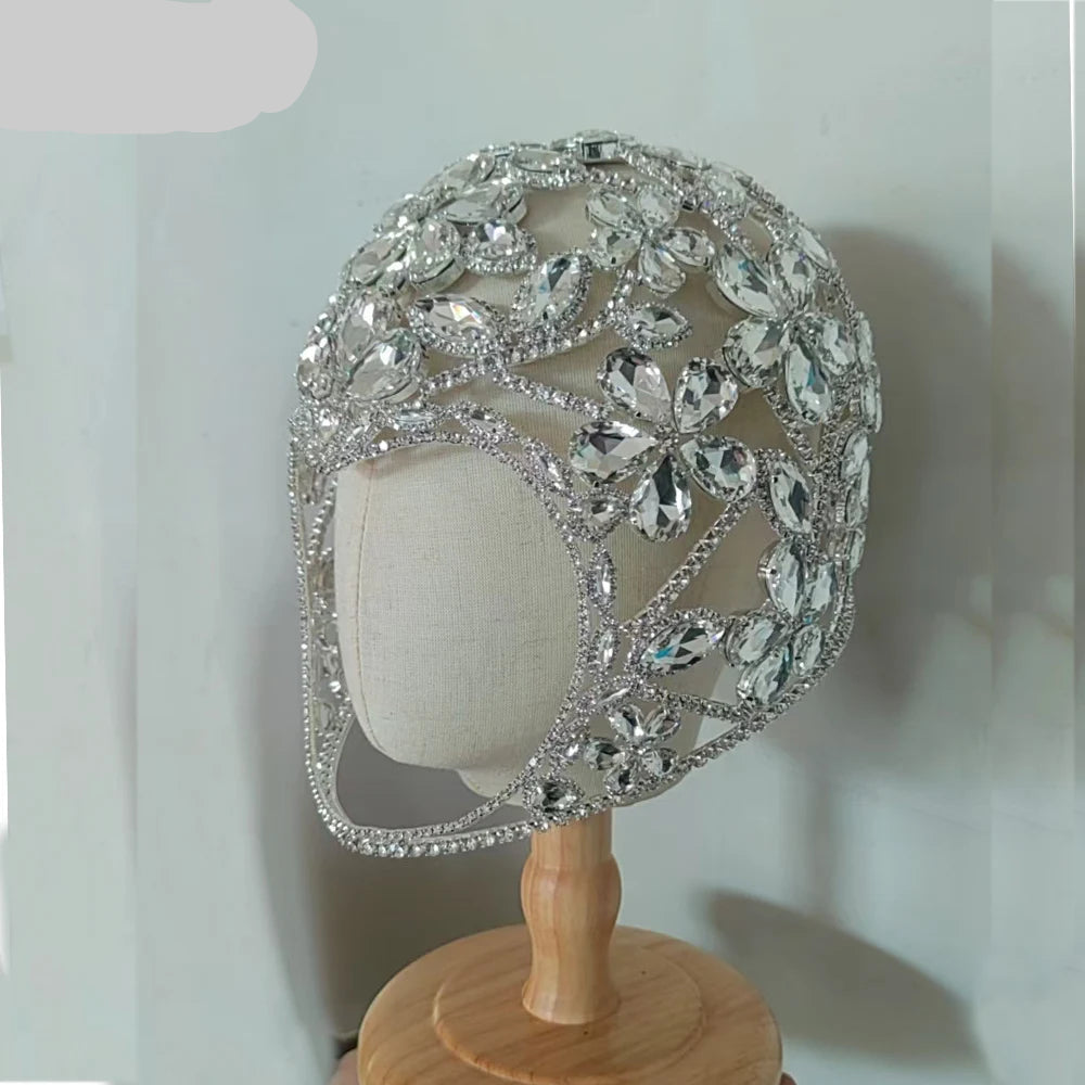 Oversized Crystal Gemstone Helmet Headpiece Fashion Show Stage Jewelry