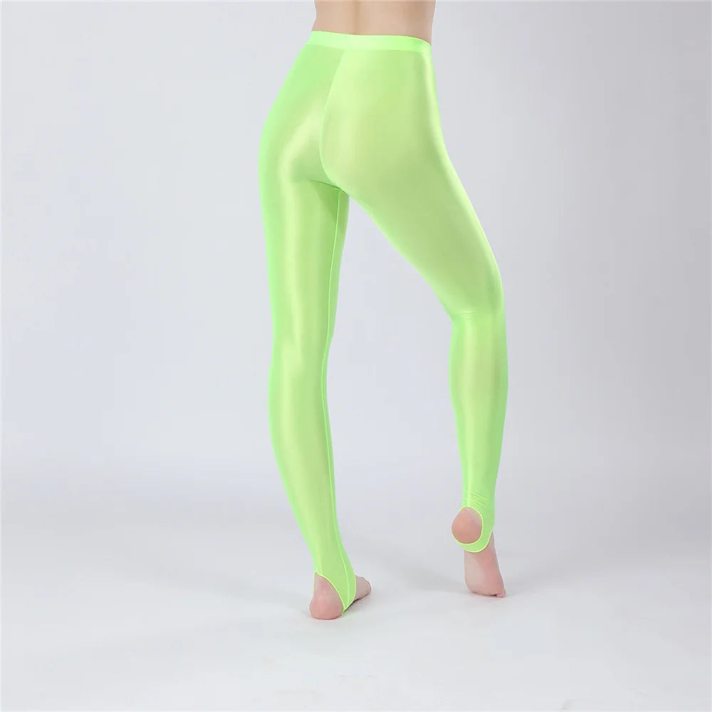 Thin Sheer Oil Glossy High-Stretch Pencil Pants Candy Color Yoga Leggings