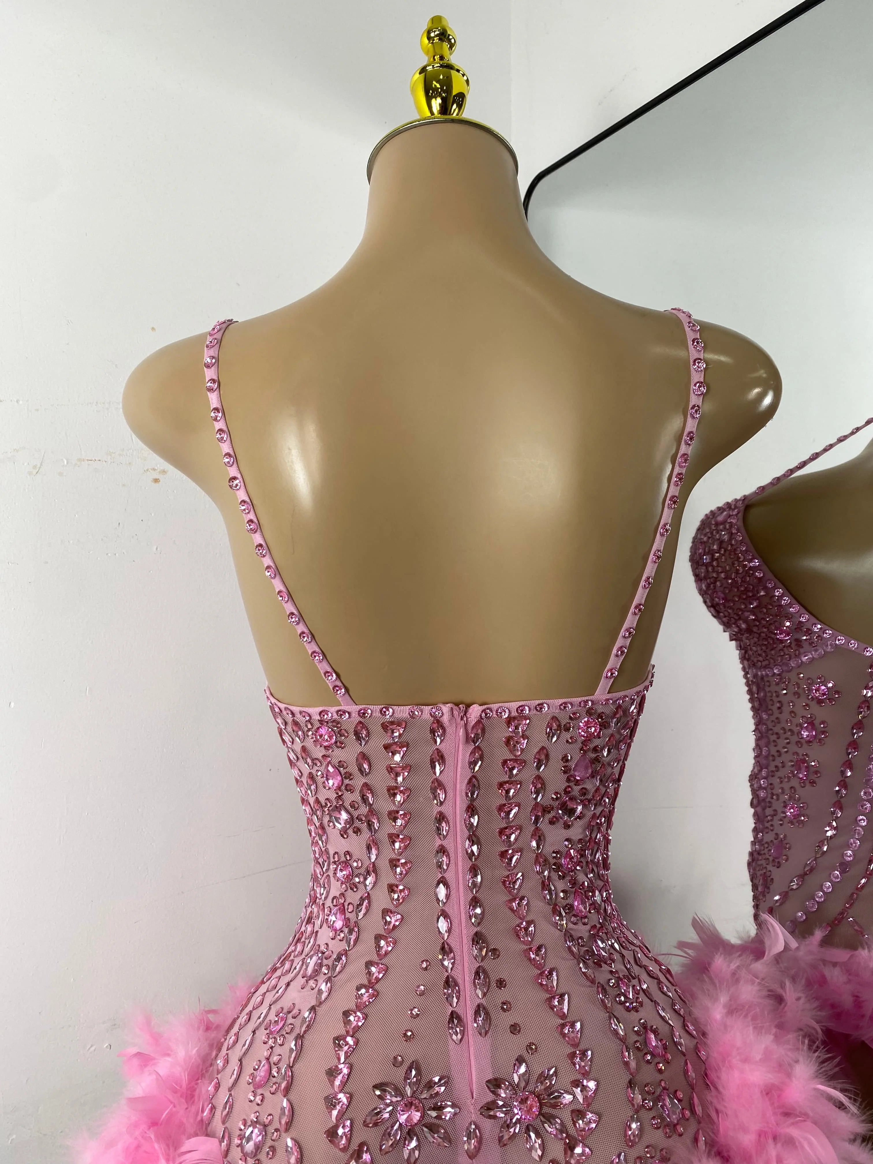 The Stardust Follies Feather Bodysuit – Luxury Rhinestone & Mesh Showgirl Costume