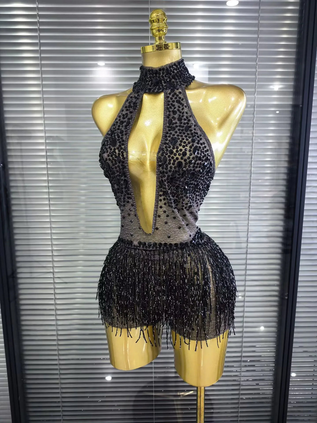 Women Sexy Mesh See Through Shining Sequins Tassels Bodycon Bodysuit Nightclub Party Celebrate Performance Costumes