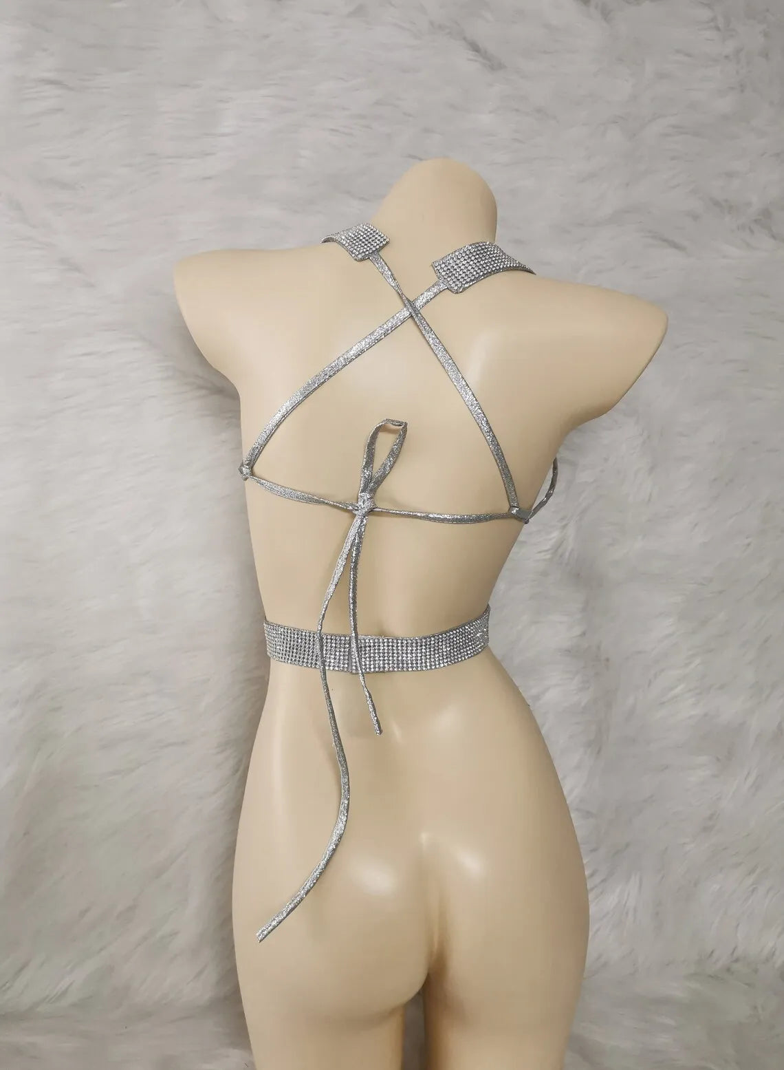 Sparkly Silver Carnival Rhinestone Wire Bra Festival Push-Up Dance Top