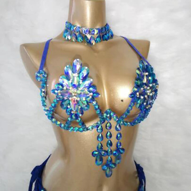 Royal Blue Samba Carnival Wire Bra & Belt 4-Piece Costume Set