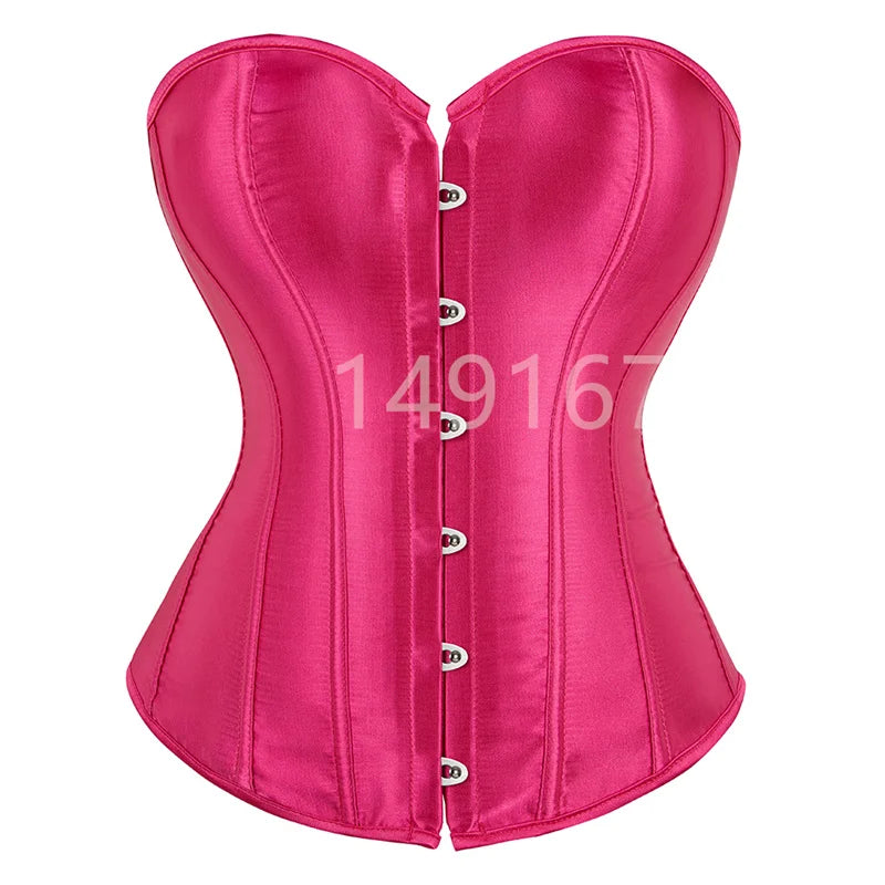 Vintage Overbust Corset Plus Size Satin Lace-Up Bustier Top