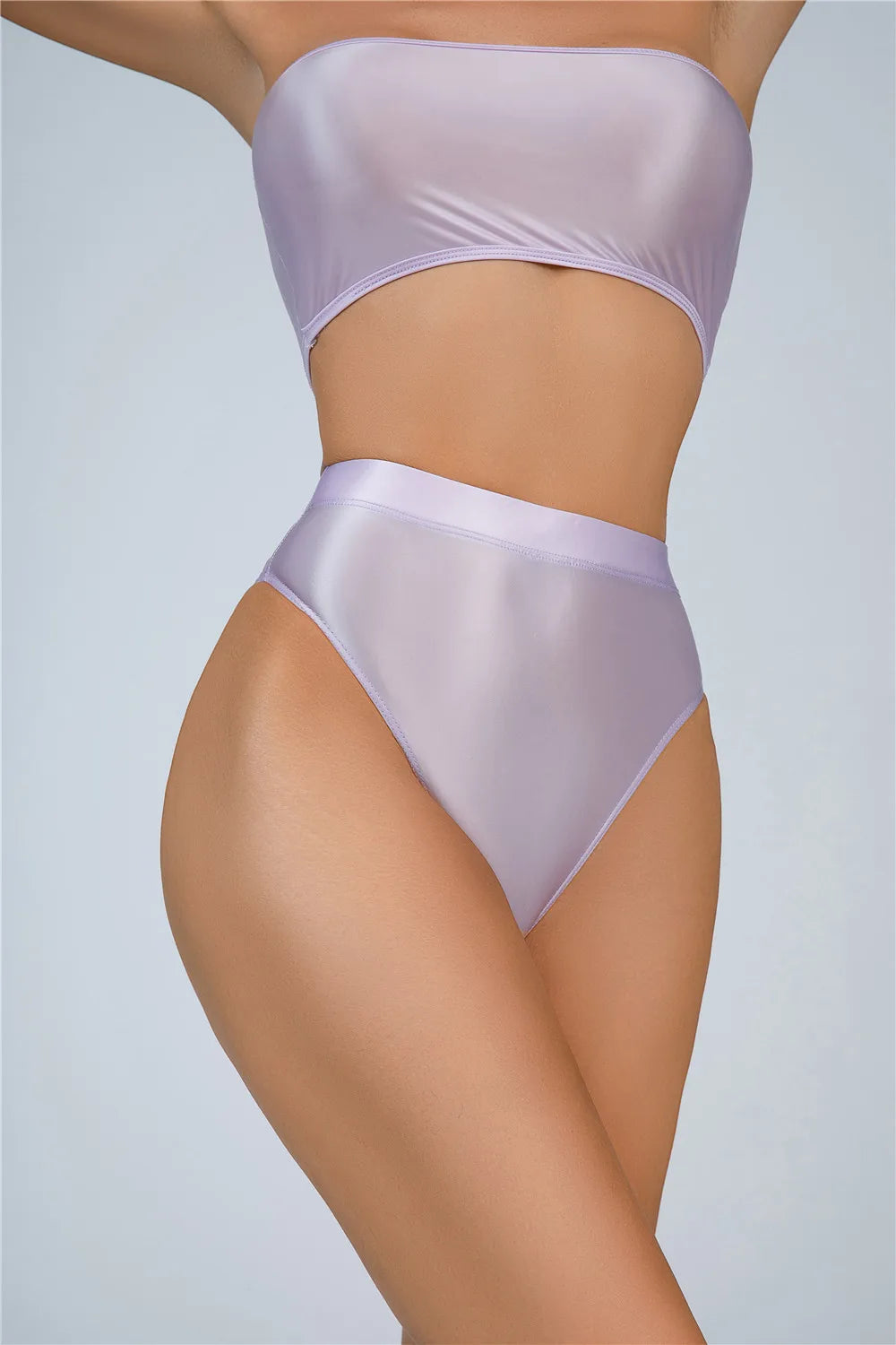 High-Waist Oil Glossy Sheer G-String Thong Satin Smooth Seamless Briefs