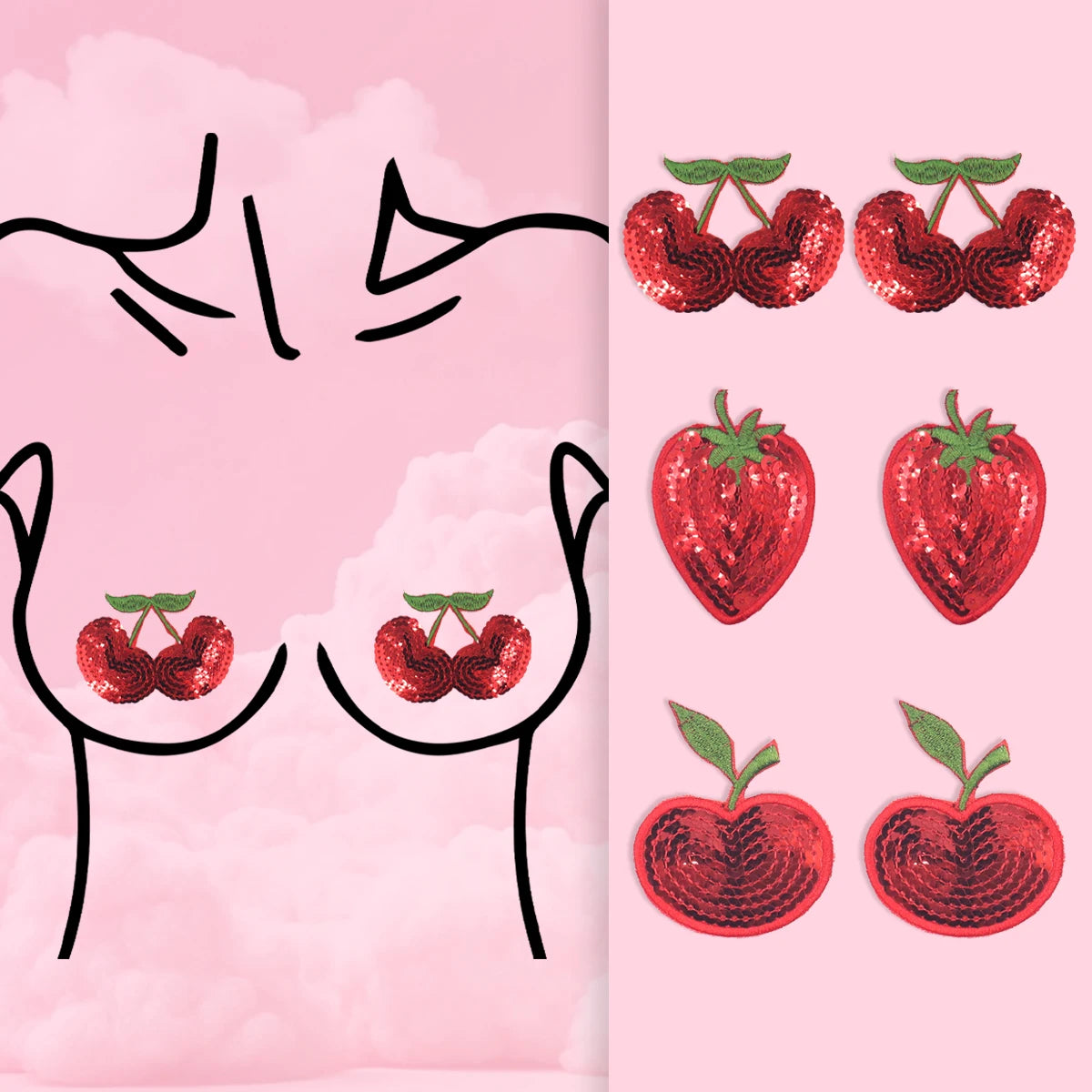 Sparkling Cherry & Fruit Sequined Nipple Pasties Set