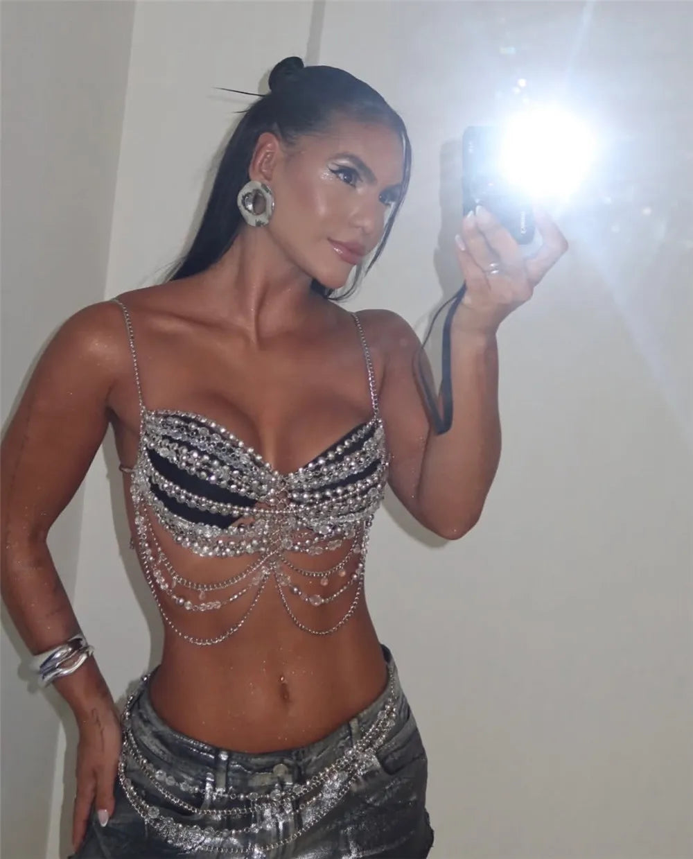 Hand-Beaded Costume Bra Chain Vest