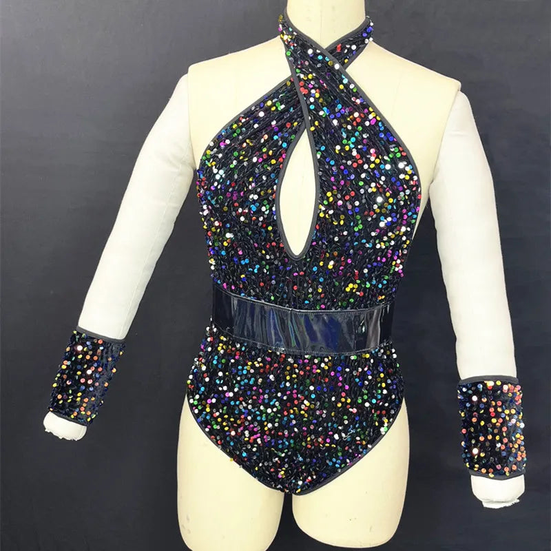Sequined Rhinestone Bodysuit & Gogo Dance Performance Outfit