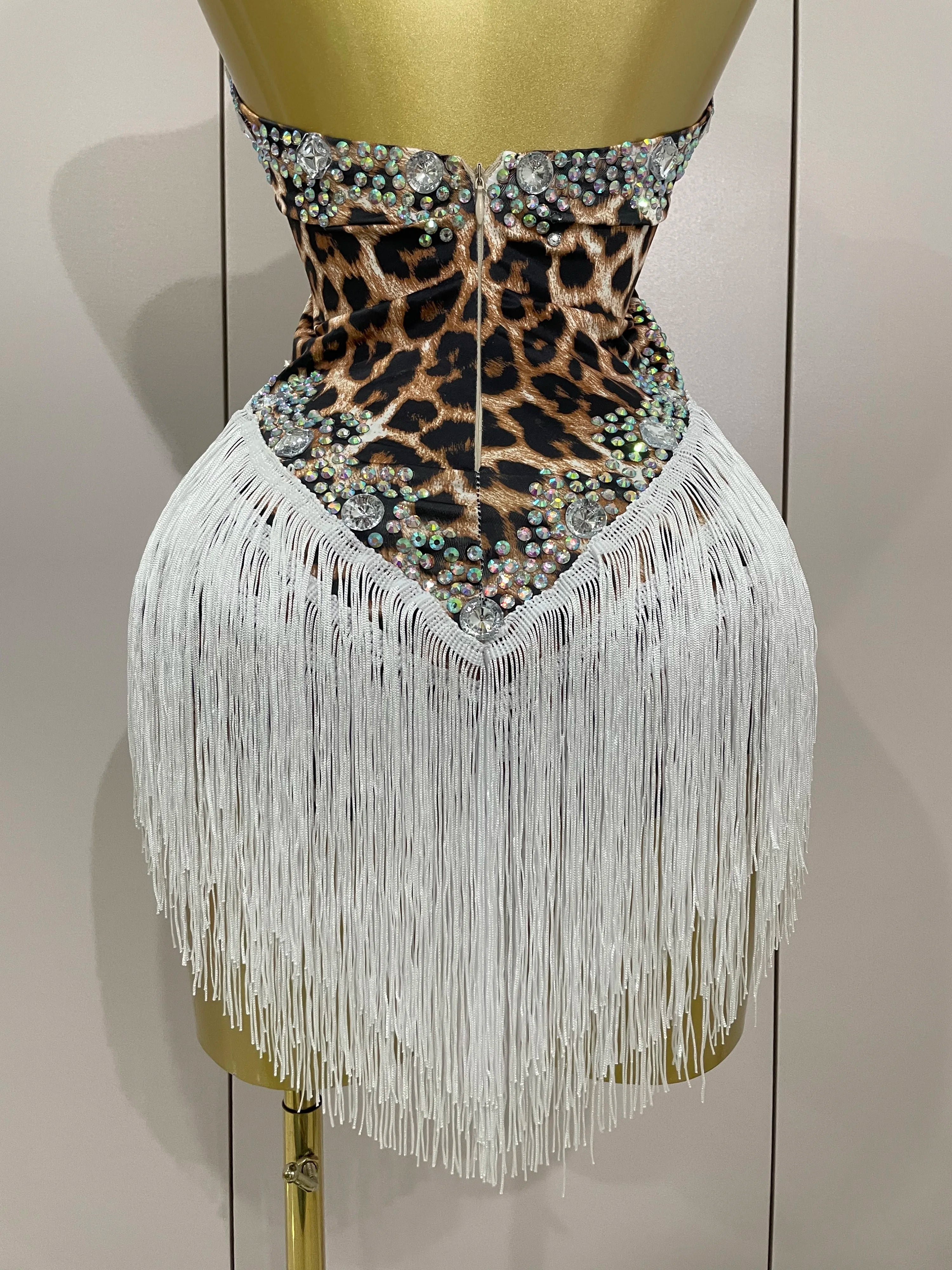 The Wildcat Stardust Tassel Bodysuit – Luxury Rhinestone Leopard Showgirl Costume
