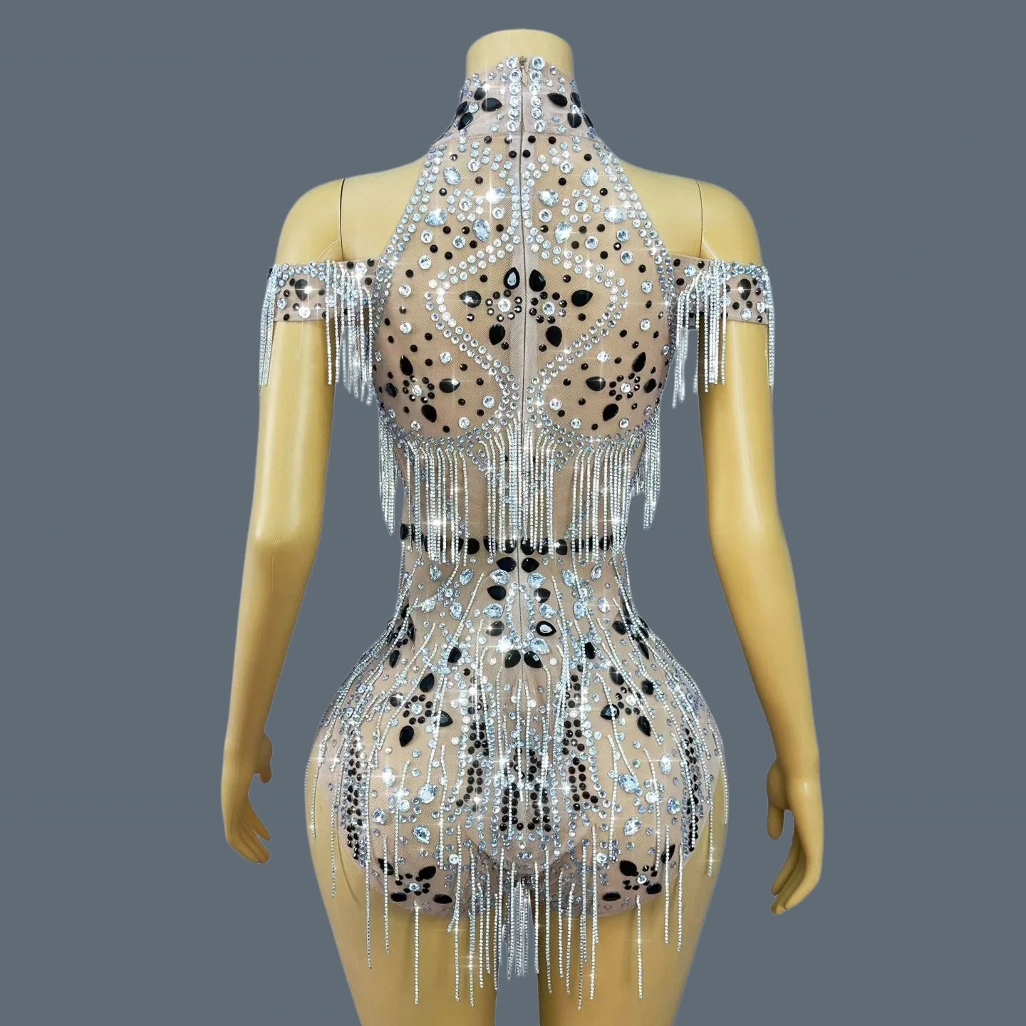 Luxury Rhinestone Sheer Mesh Bodysuit Drag Queen Stage Costume Leotard