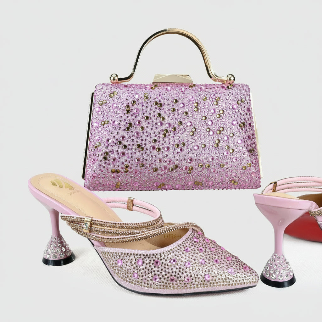 Italian Rhinestone Short Heel and Bag Set