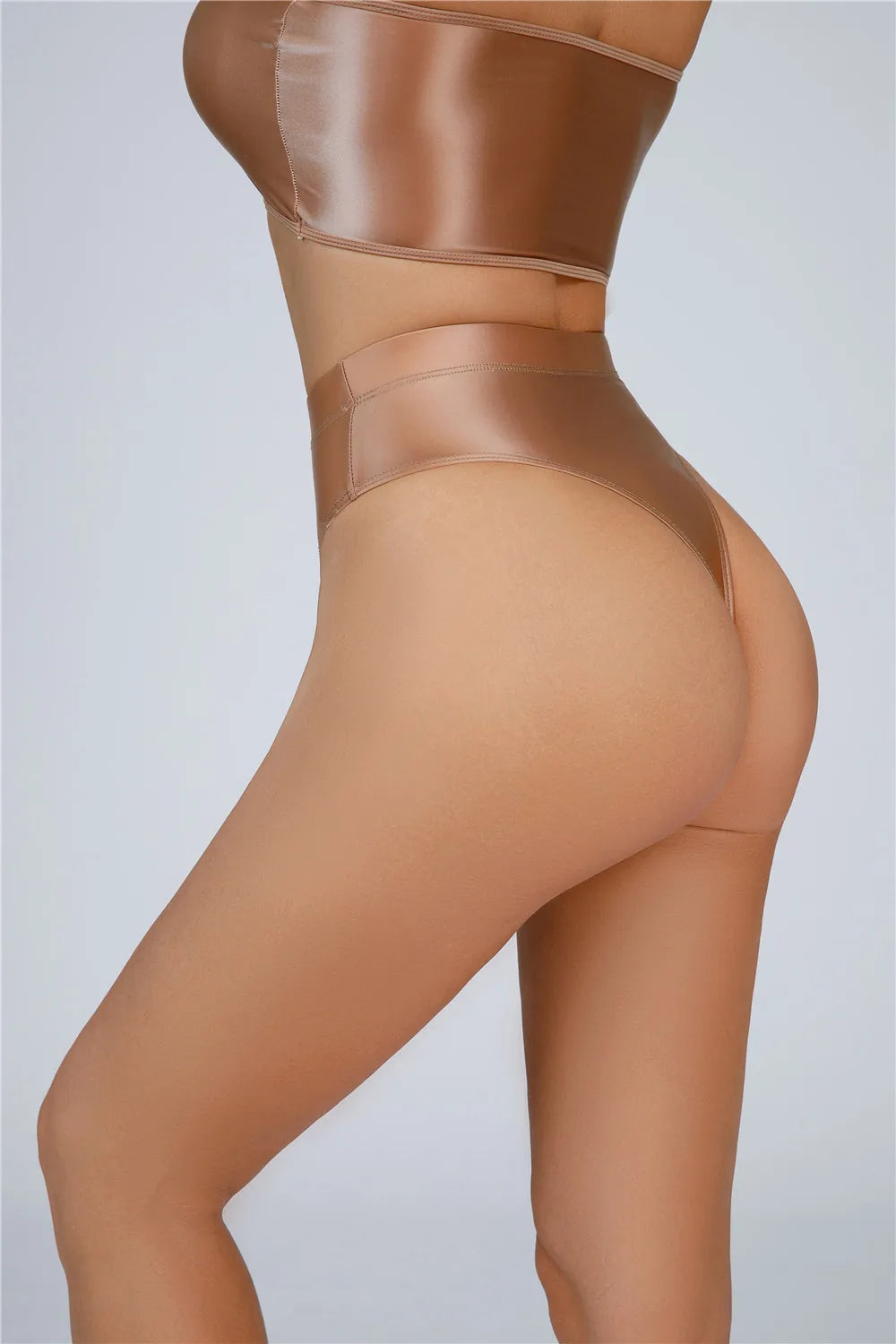 Sexy Women Shiny High Waist G-string Sheer Yoga Shaper Sexy Brief Candy Color Elastic T-Back Oil Glossy Thong UnderWear Dance