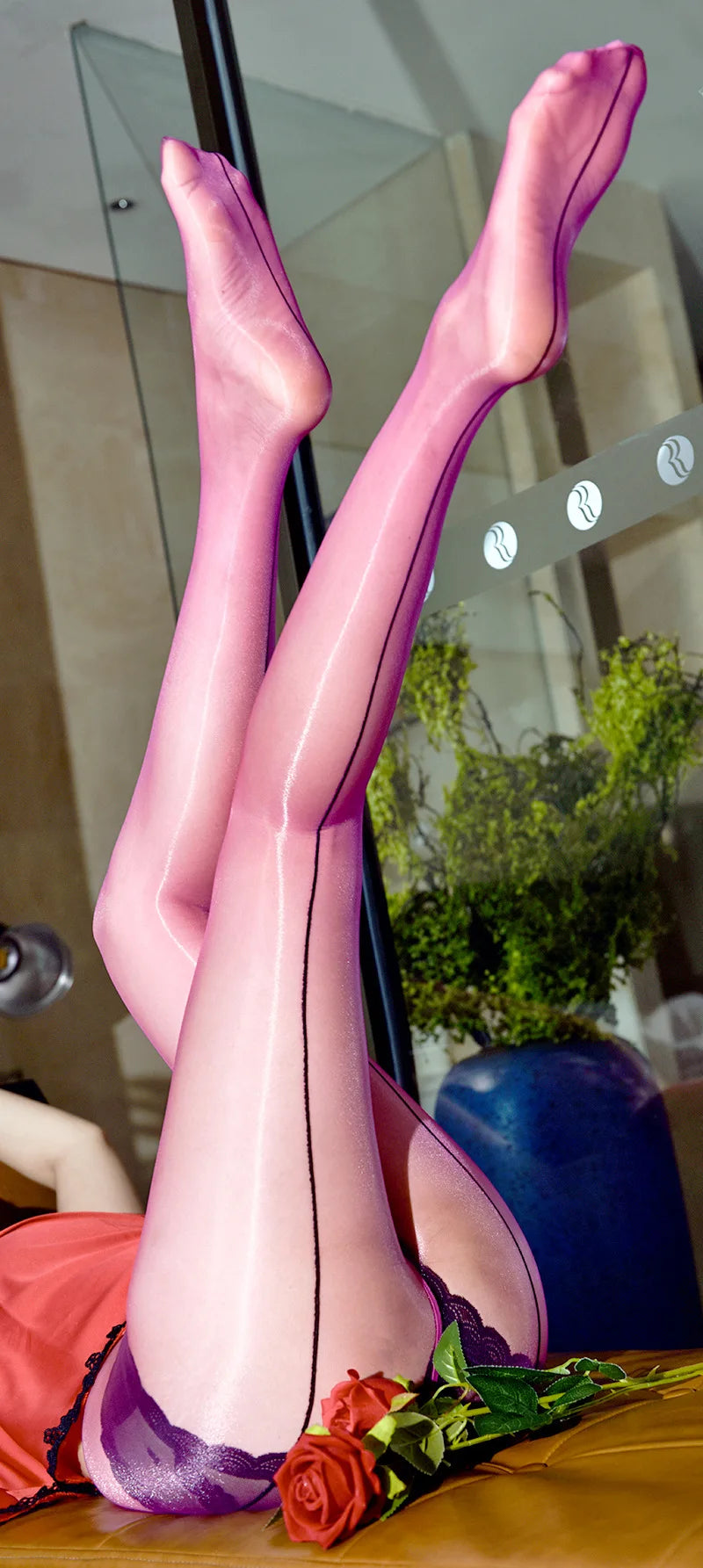 1D Ultra-Thin Oil Glossy Hollow-Out Sheer Shaping Pantyhose Shiny Tights