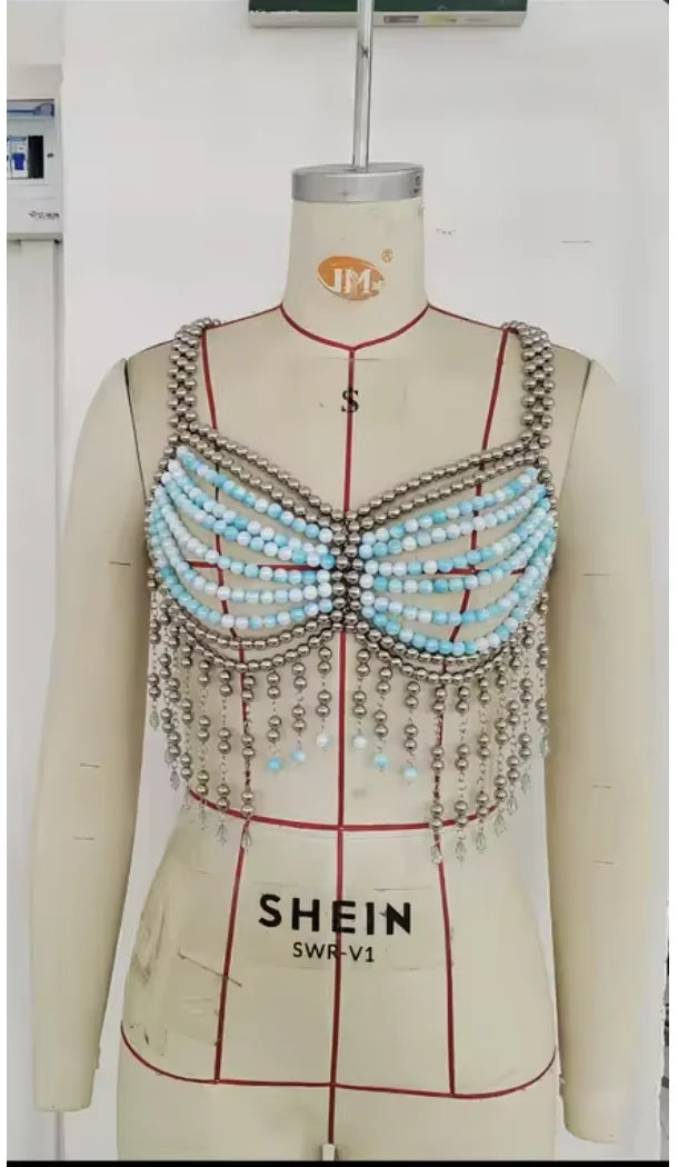 Multilayer Beaded Tassel Bra Body Chain