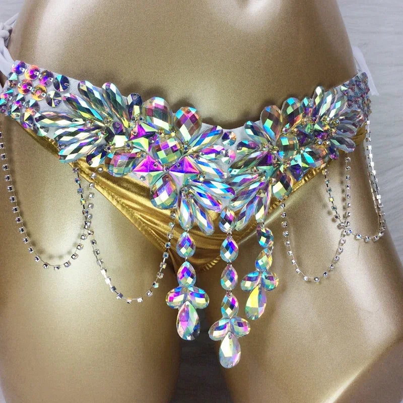Dazzling Samba Carnival Rhinestone Bikini Set & Belly Dance Stage Costume