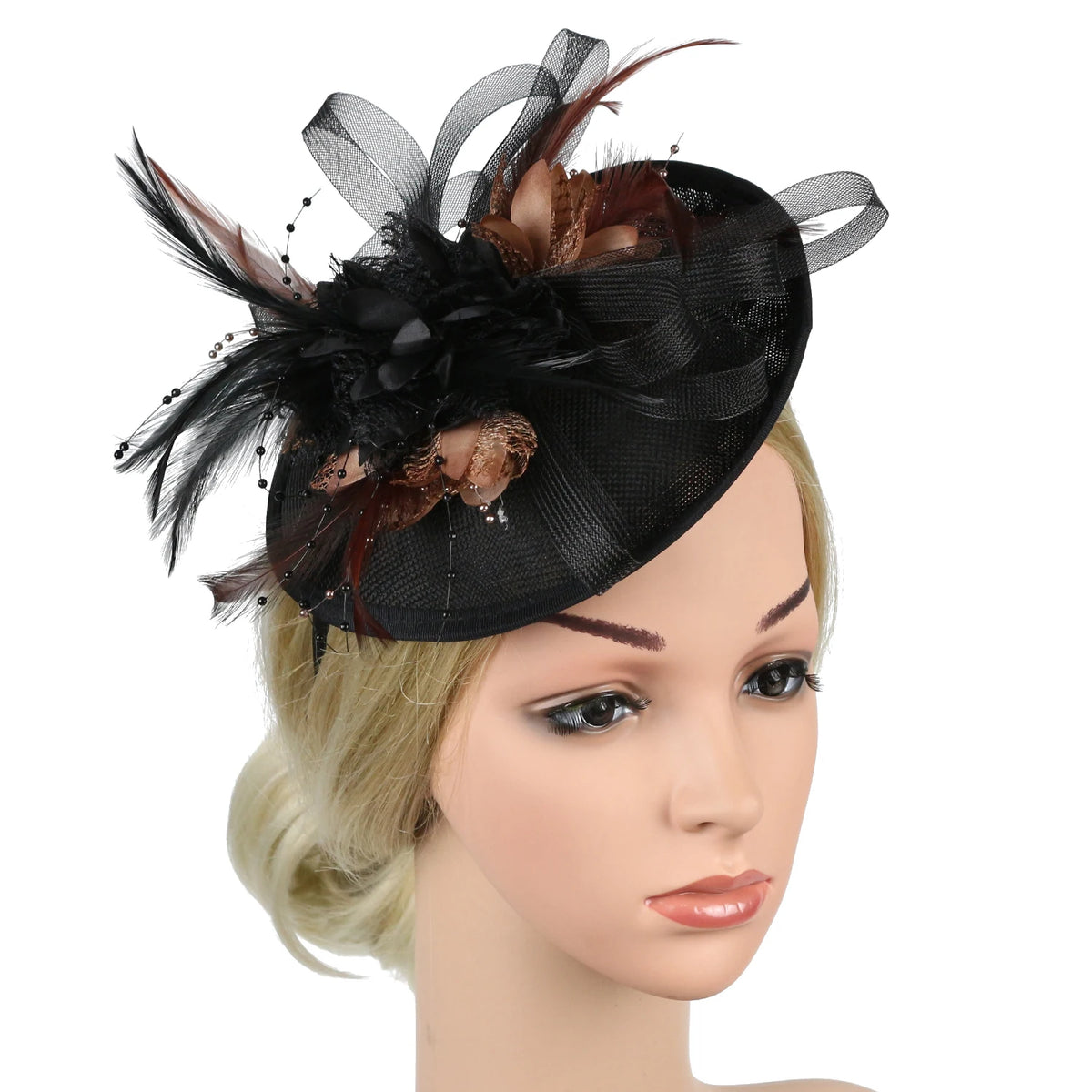 Feather Flower Mesh Fascinator with Clip & Headband
