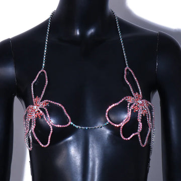 Bohemian Flower Crystal Chest Chain Bra – Luxury Rhinestone Body Harness & Exotic Lingerie for Music Festivals, Raves & Clubwear