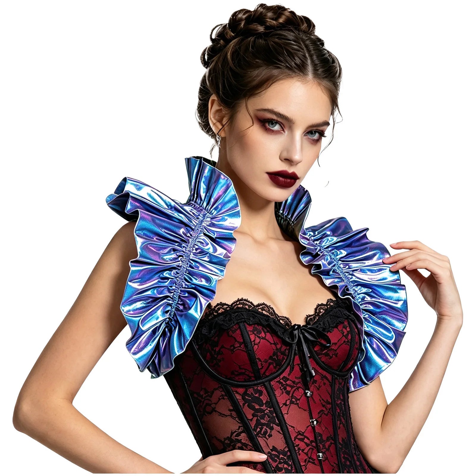 Metallic Ruffled Renaissance Neck Shrug Holographic Victorian Shoulder Capelet
