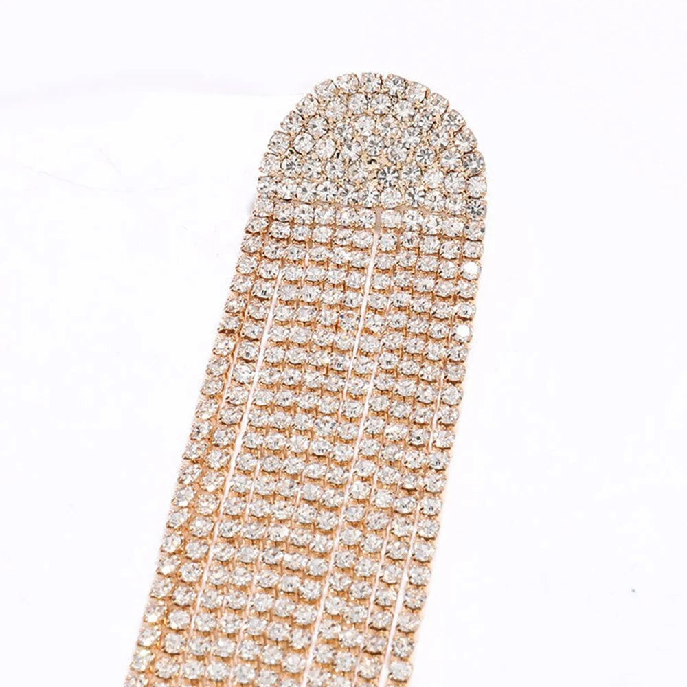 Long Rhinestone Tassel Drop Earrings
