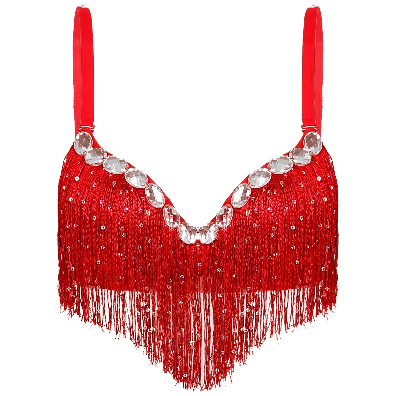 The Stardust Oasis Sirena – Sequined Tassel & Rhinestone Push-Up Belly Dance Bra Top
