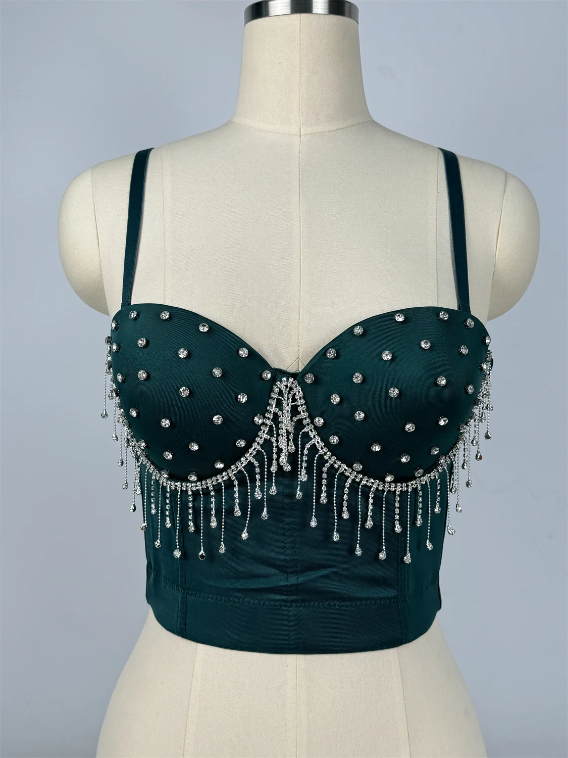 Diamond Tassel Rhinestone Bustier Corset Crop Top Evening Stage Bralette