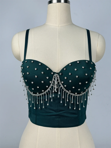 Diamond Tassel Rhinestone Bustier Corset Crop Top Evening Stage Bralette