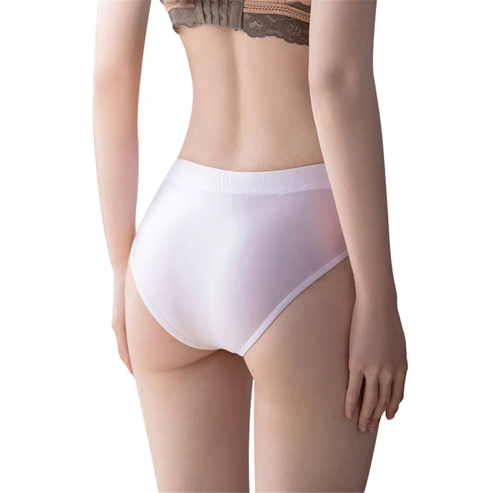 Sexy Smooth Shiny High Waist G-string Sheer See Through Brief Candy Color Elastic T-Back Oil Thong UnderWear Erotic Lingerie