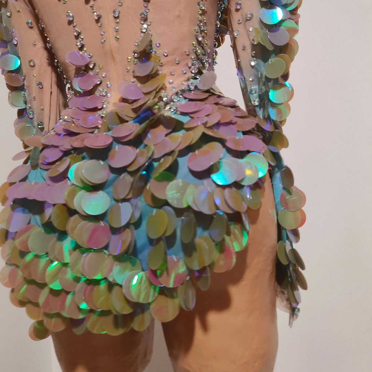 Vintage-Inspired Sequins AB Rhinestones Leotard Costume
