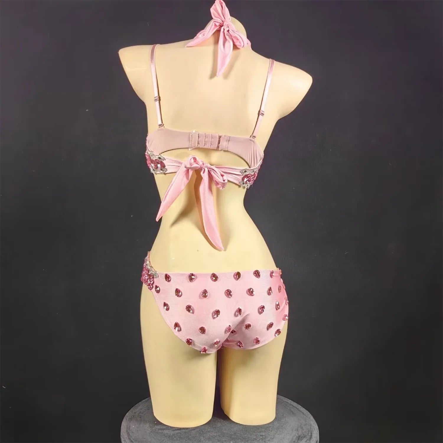 Luxury Rhinestone & Crystal Beaded Halter Bikini Stage Bodysuit