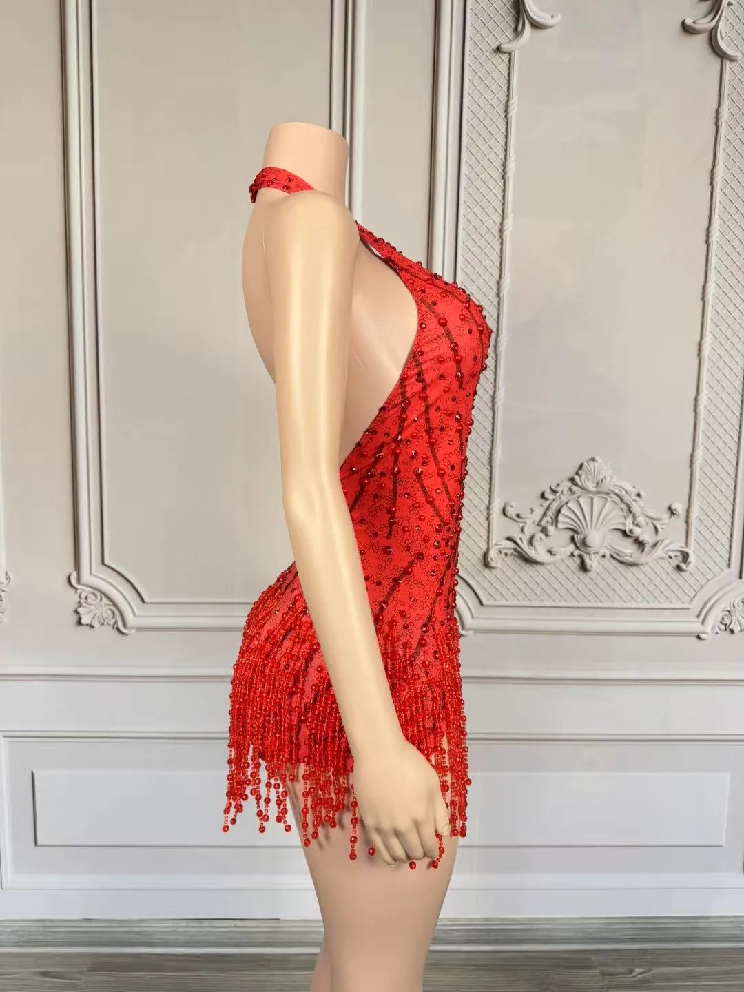Crystal Rhinestone Fringe Sleeveless Bodysuit & Aerial Dance Leotard Costume