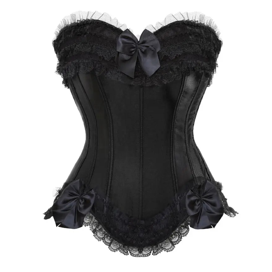 Lace Overlay Boned Overbust Corset Bustier Top Plus Size Body Shaper
