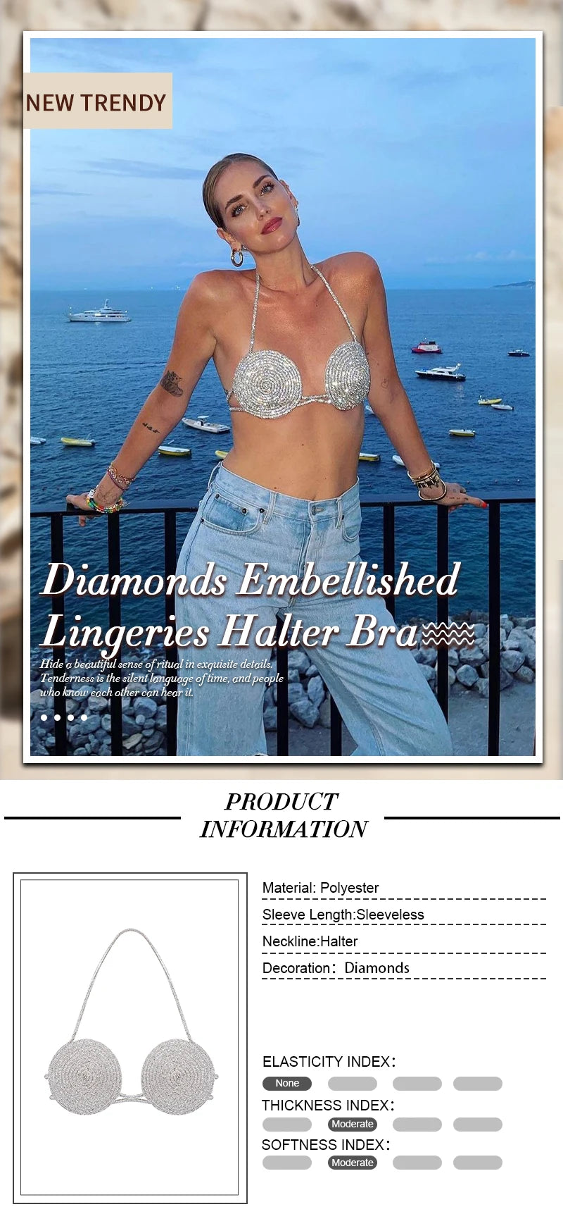 Rhinestone Halter Costume Bra Top