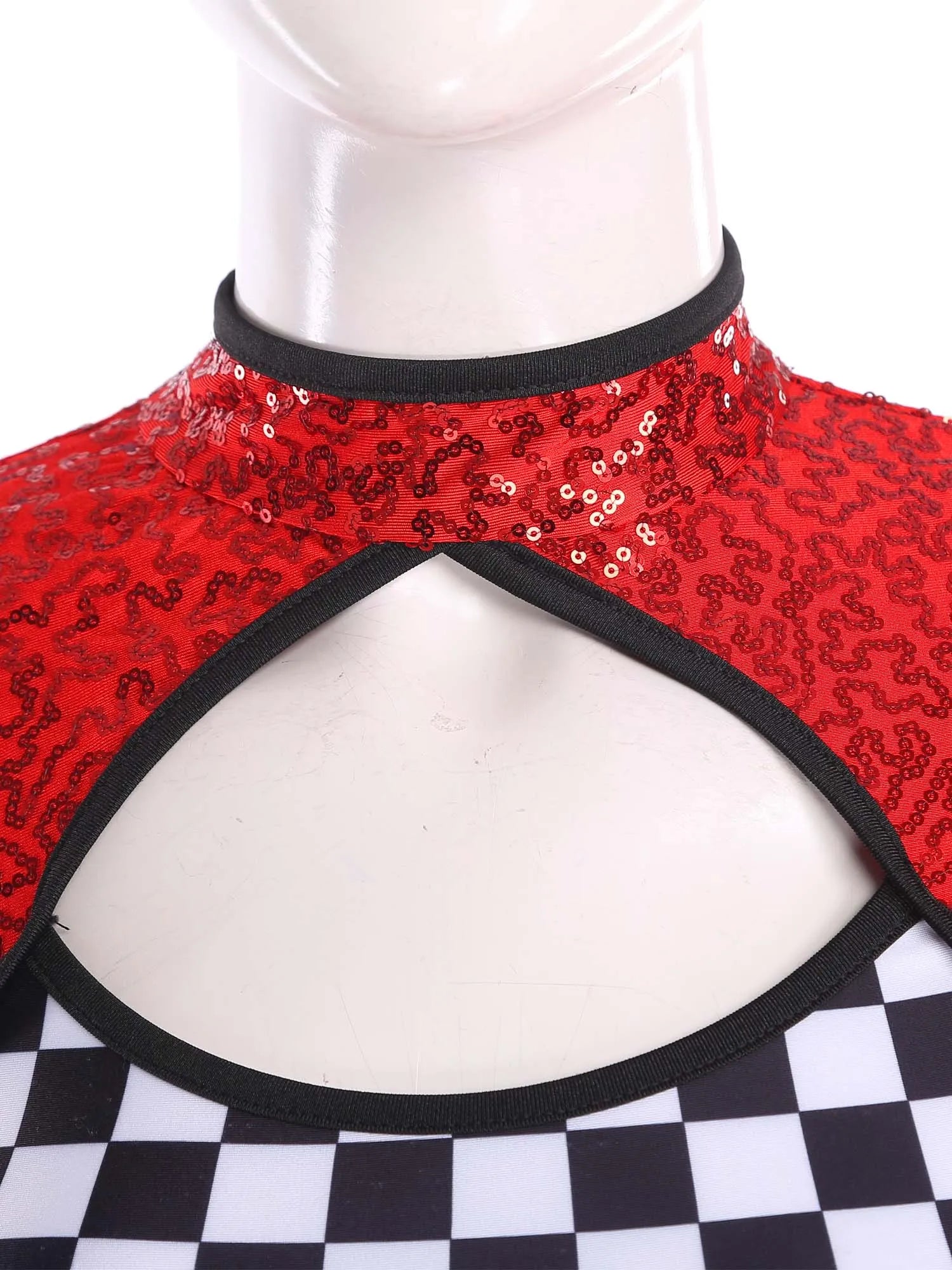 Sequin Checkerboard Car Racing Driver Costume Cutout Long Sleeve Romper Jumpsuit