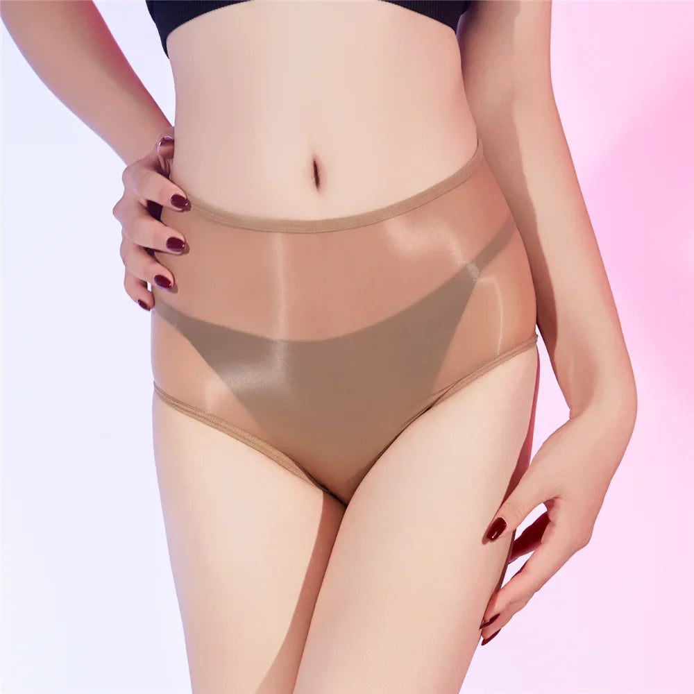 Sexy Women Unisex Silm Crotch Safety Short 6D Thin Bottom Wear Oil Shiny Briefs Sheer See Through U Convex Pouch Underwear