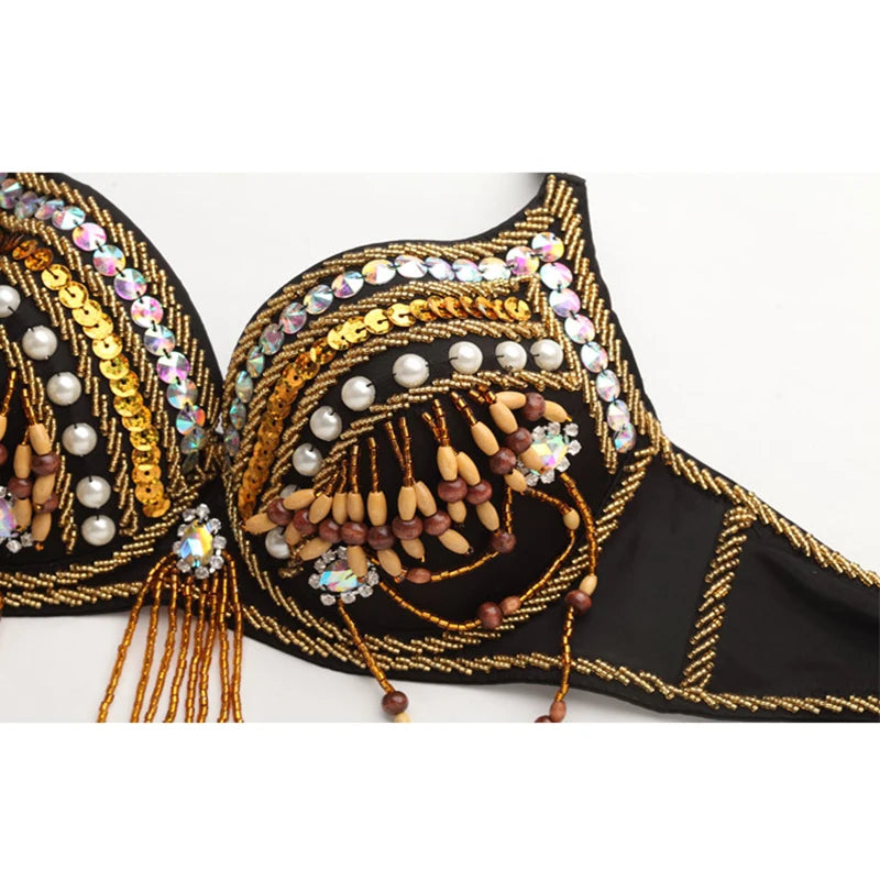 Dazzling Tribal Oriental Belly Dance Beaded Bra & Belt 2-Piece Costume Set