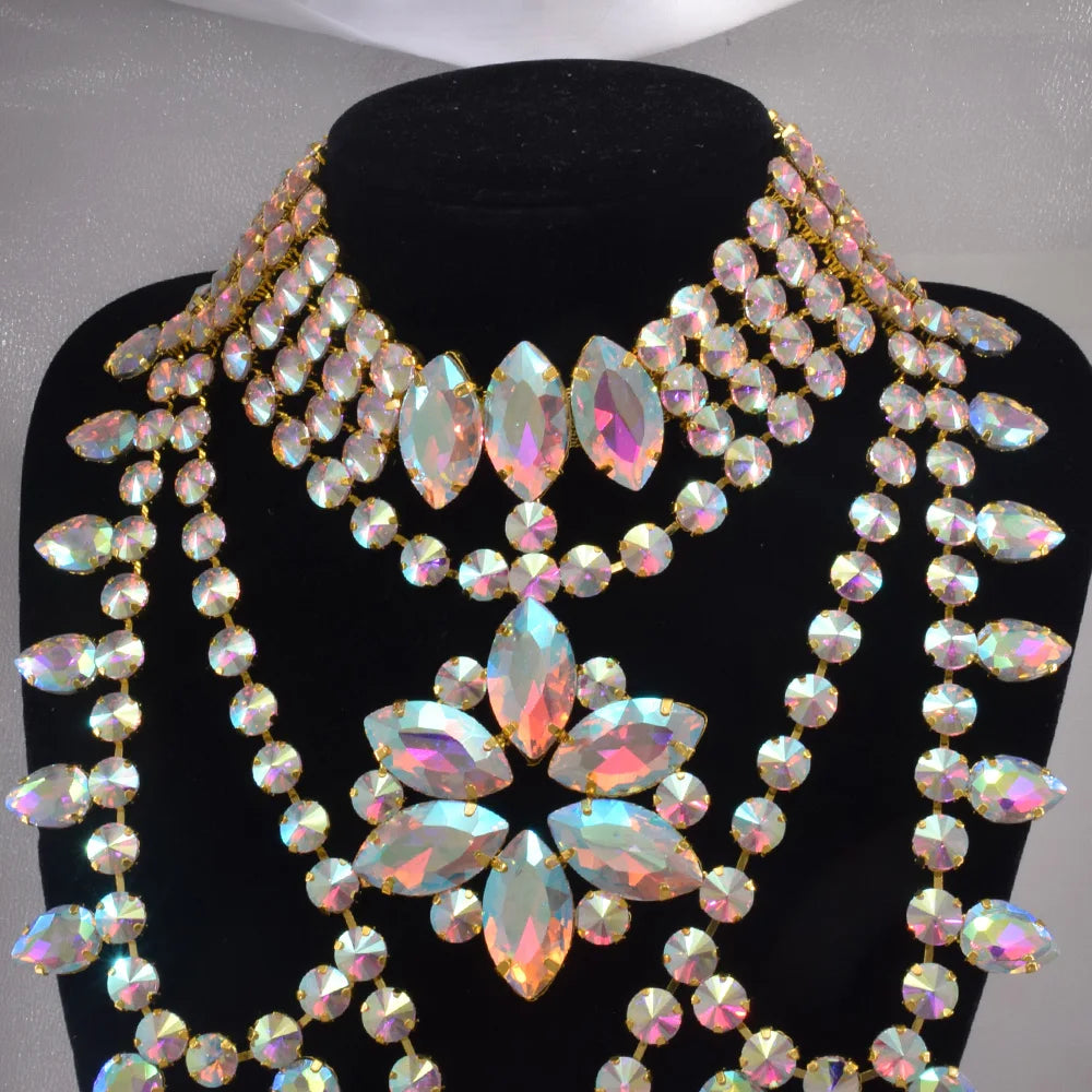 Oversized Crystal Gemstone Statement Choker Necklace Drag Queen Pageant Jewelry