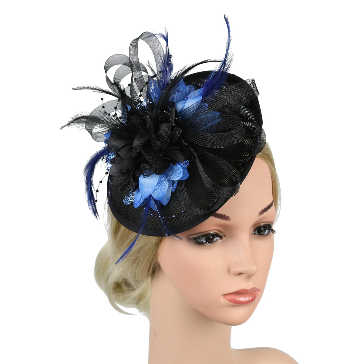Feather Flower Mesh Fascinator with Clip & Headband