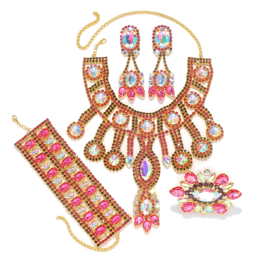 Purple Rhinestone Necklace, Earrings, Bracelet & Ring Set