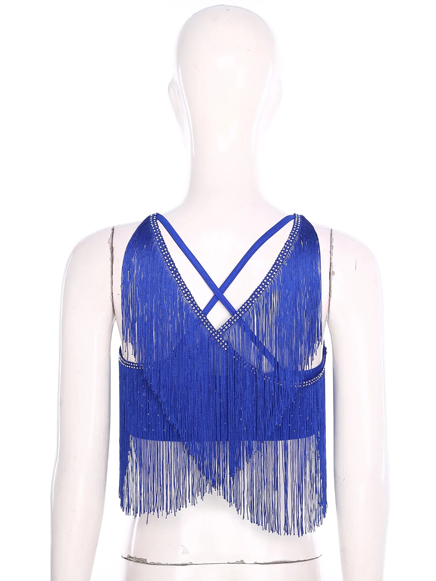 V-Neck Crisscross Back Tassel Fringe Crop Top Latin Salsa Dance Costume