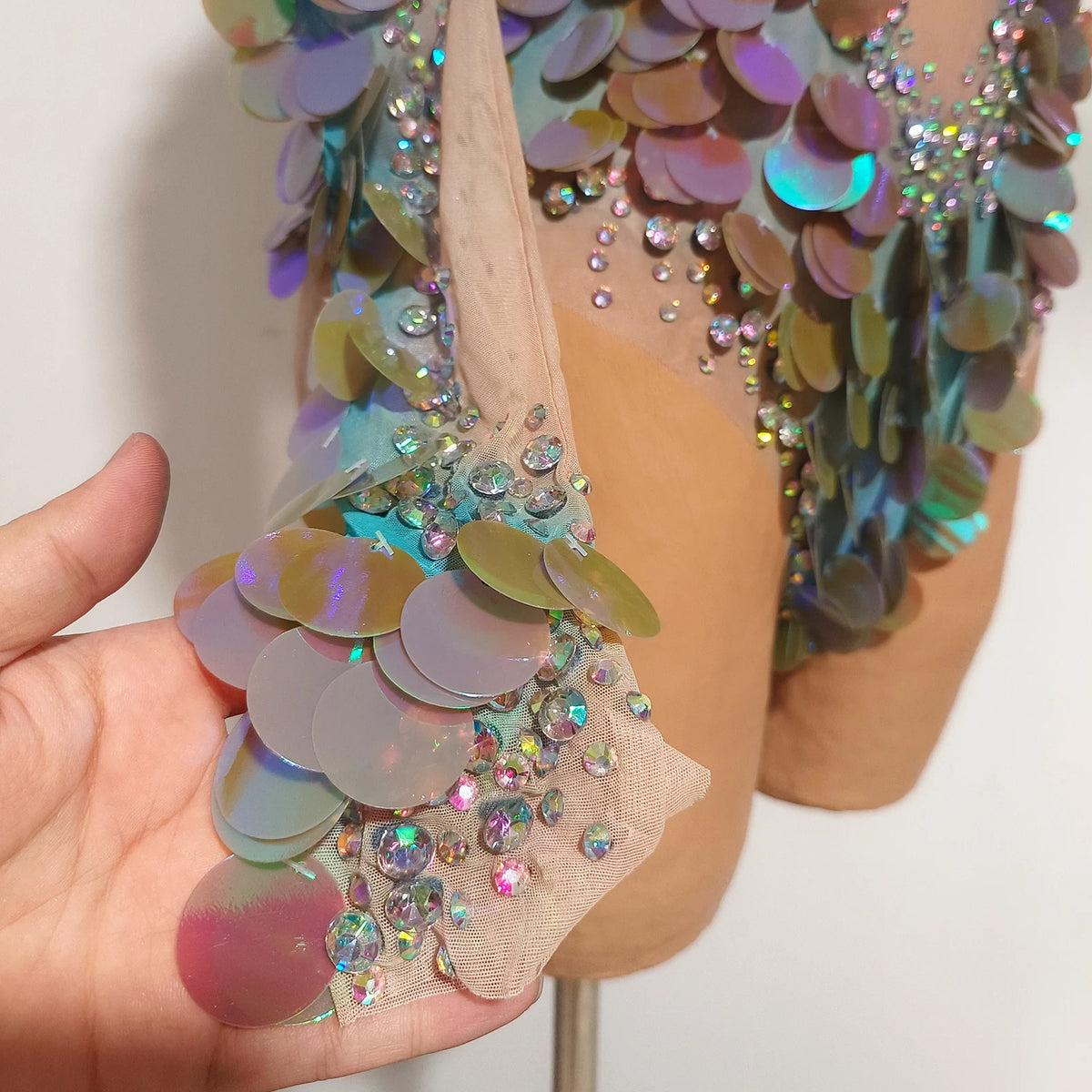 Vintage-Inspired Sequins AB Rhinestones Leotard Costume