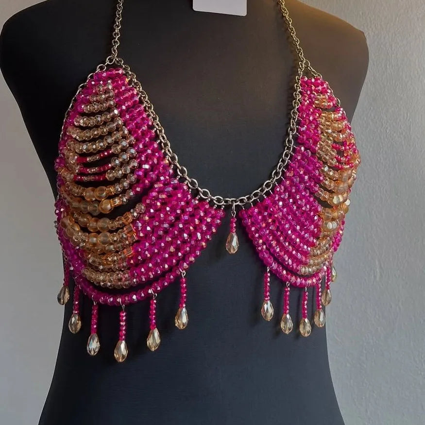 Multilayer Beaded Costume Bra Chain