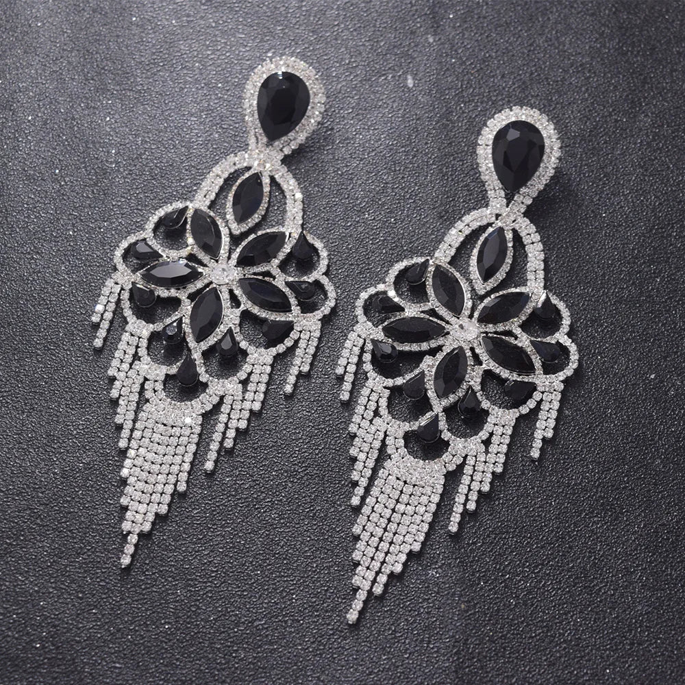 Sparkly Glass Crystal Statement Drop Earrings Stage Performance Jewelry
