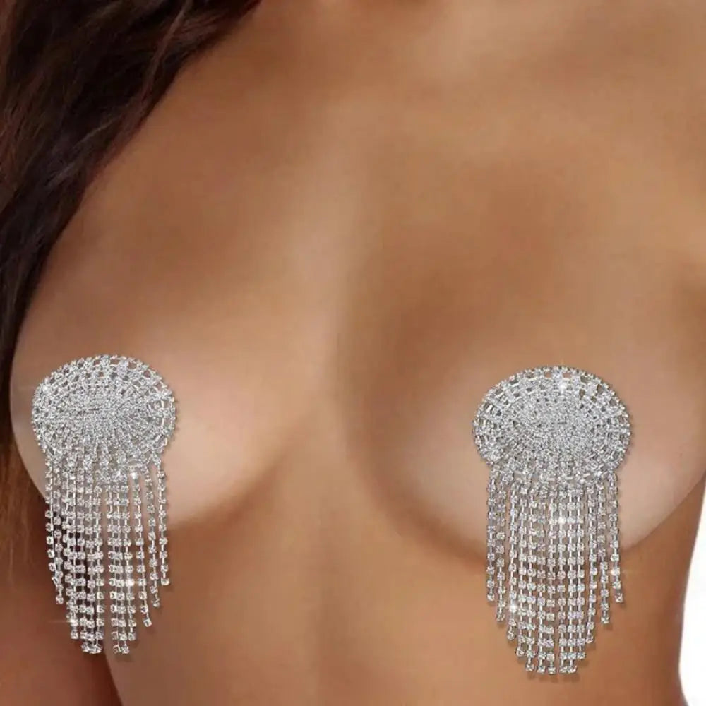Sparkly Glass Crystal Rhinestone Tassel Nipple Pasties Rave Body Jewelry