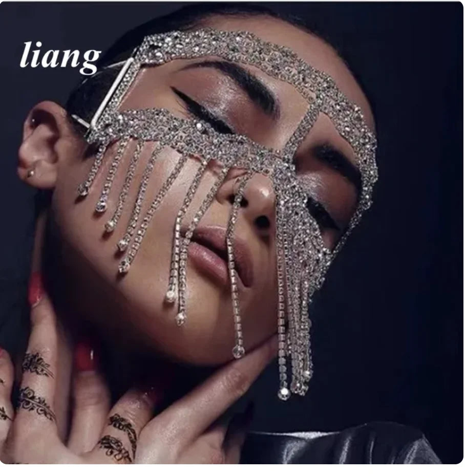 Rhinestone Tassel Stage Mask