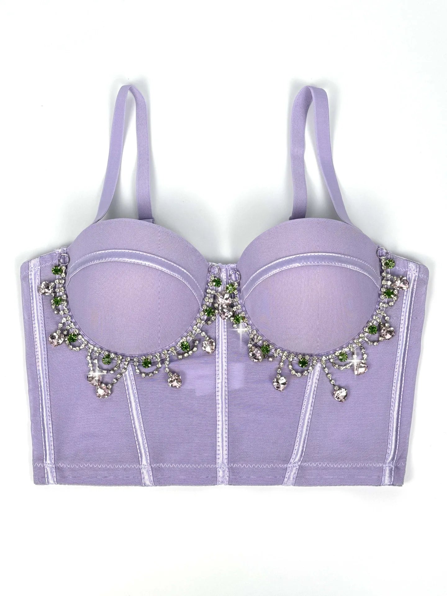 Mesh Bustier Corset Crop Top Diamond Embroidery Tassel Evening Party Bralette
