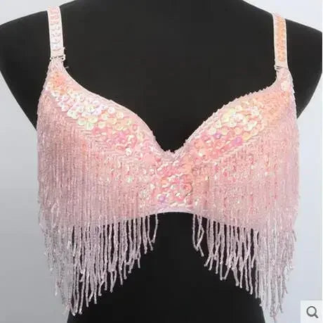 The Stardust Prism Sirena – Deluxe Beaded & Sequined Tassel Belly Dance Bra Top