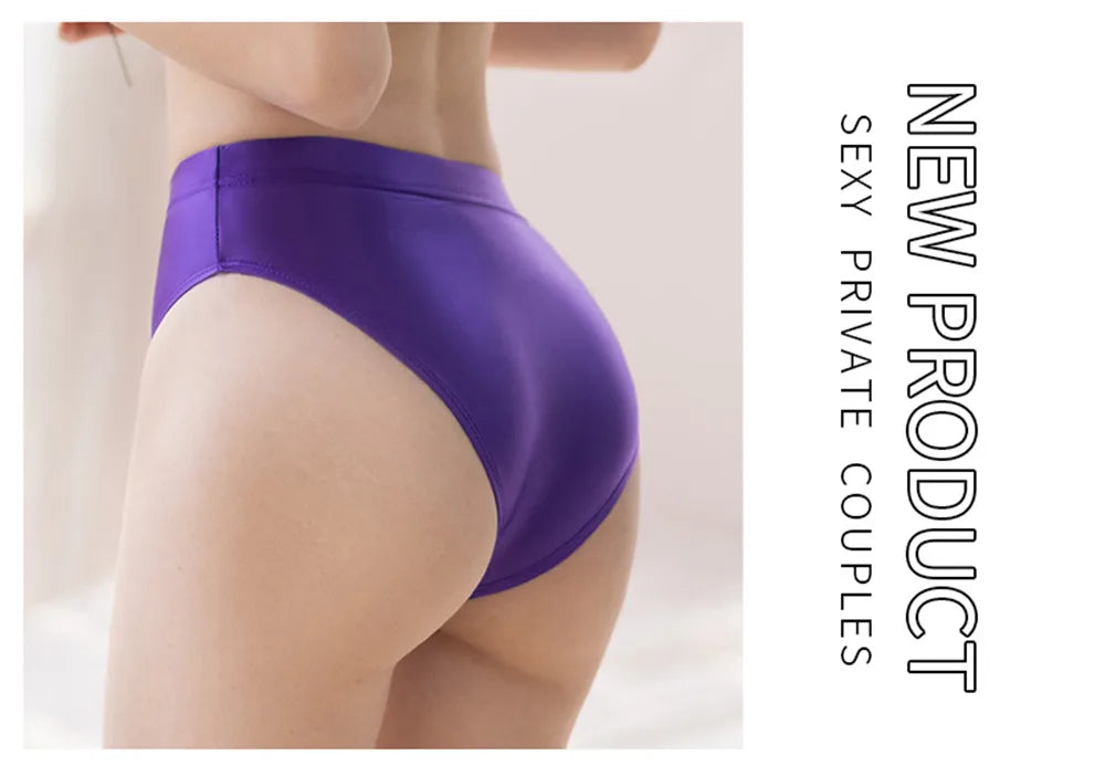 Sexy Smooth Shiny High Waist G-string Sheer See Through Brief Candy Color Elastic T-Back Oil Thong UnderWear Erotic Lingerie